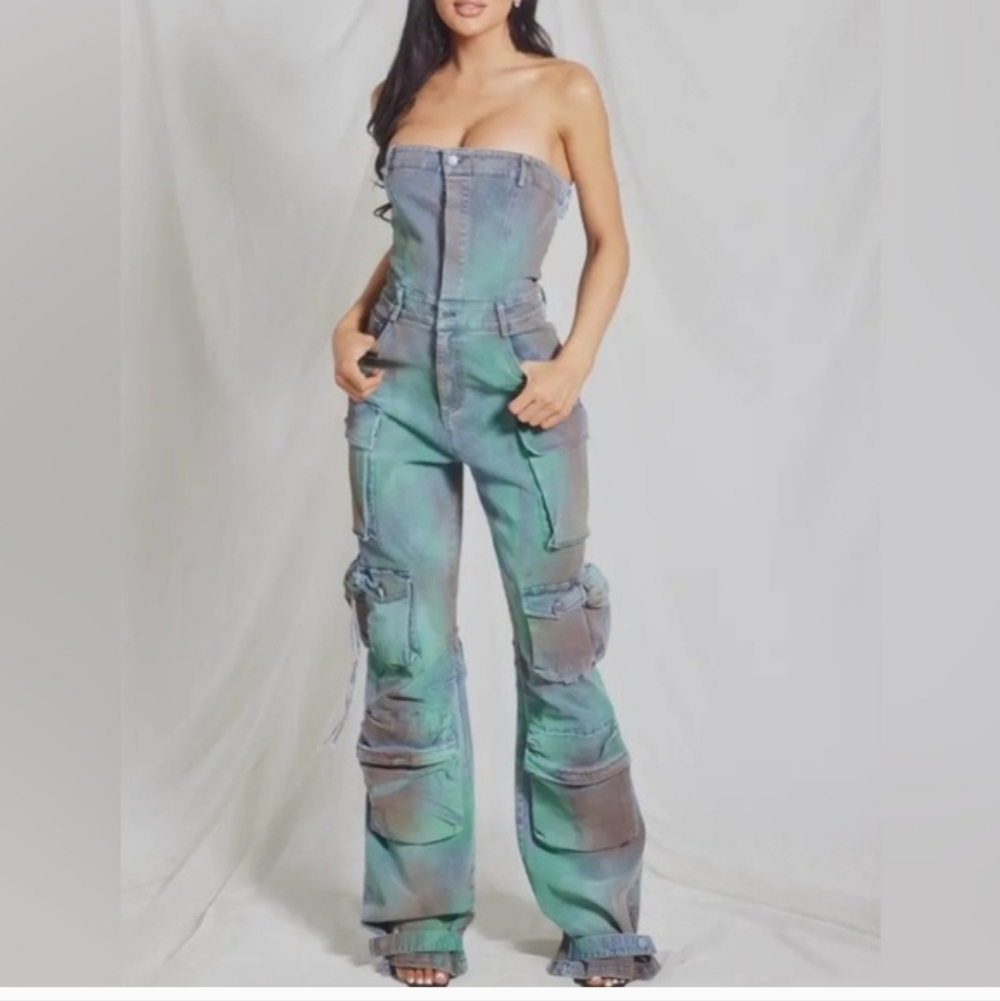 Stylish Strapless Denim Jumpsuit NwT XL